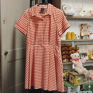 Gabby Skye Dress Checked Red Earth And White Box Pleats Pockets Size 14 EUC